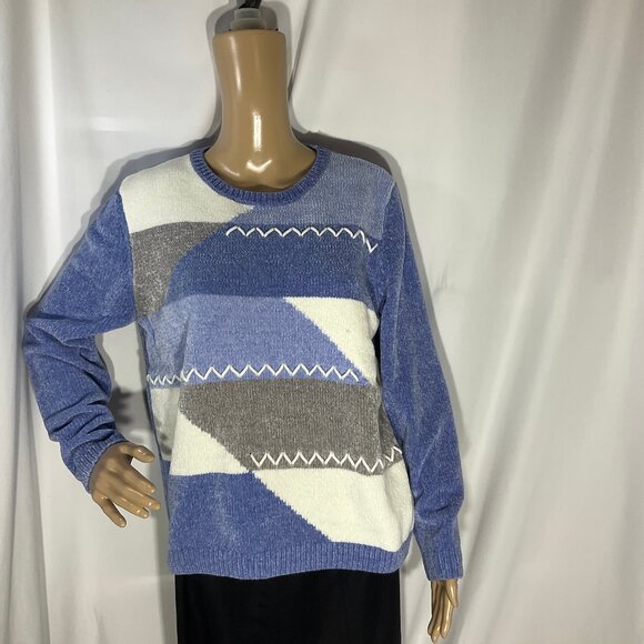 Alfred Dunner Sweater Sz Small Blue Geometric - Picture 2 of 10